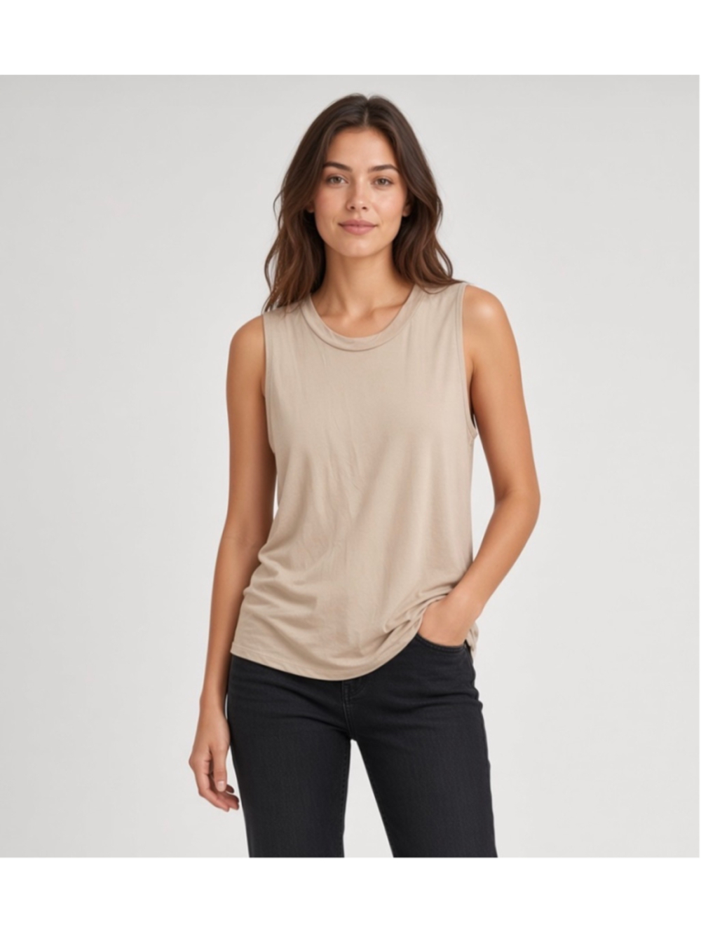 POL Beige Sheer Lightweight Tank Top Sleeveless Basic Casual Shirt Medium M